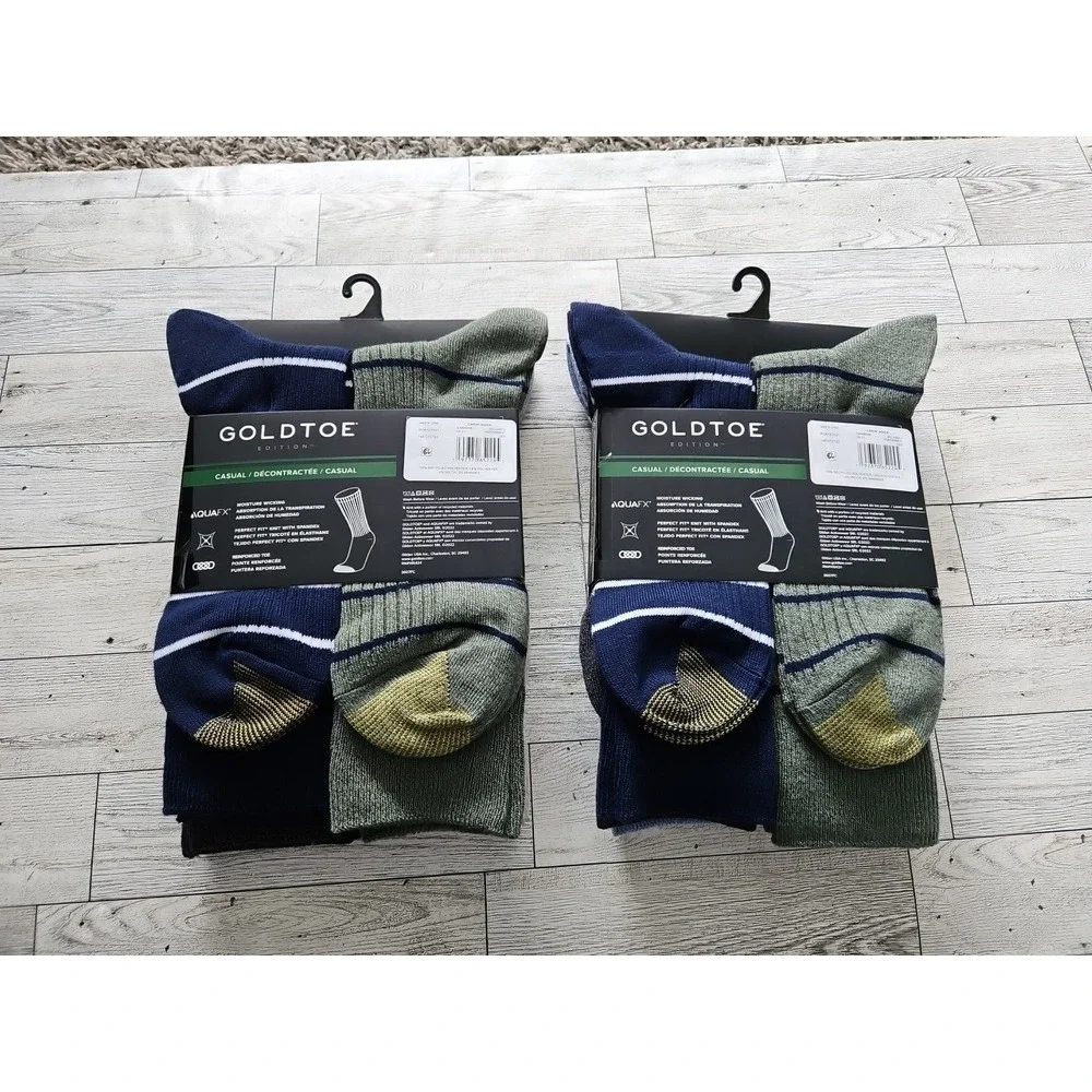 GOLDTOE‎ Men's Crew Socks Aquafx 12 Pair Shoe Size 6-12.5 Casual Ribbed Striped